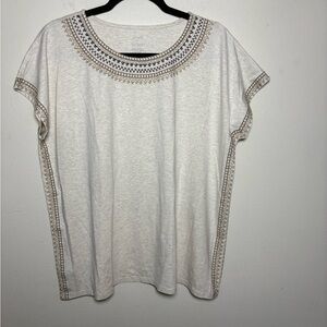 Pure Jill Embroidered Round-Neck Cream Top Size L